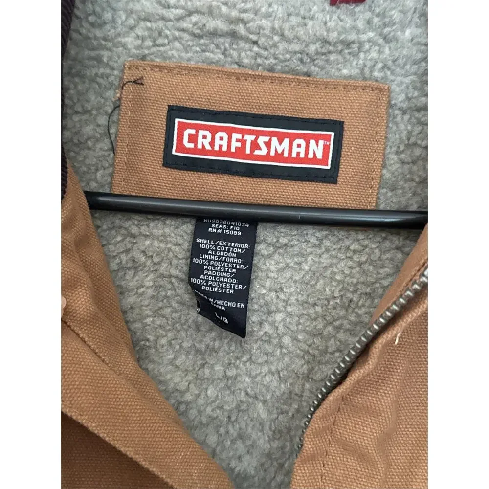 Craftsman Brown Canvas Work Jacket Men's L Fleece Lined Coat Heavy Duty
